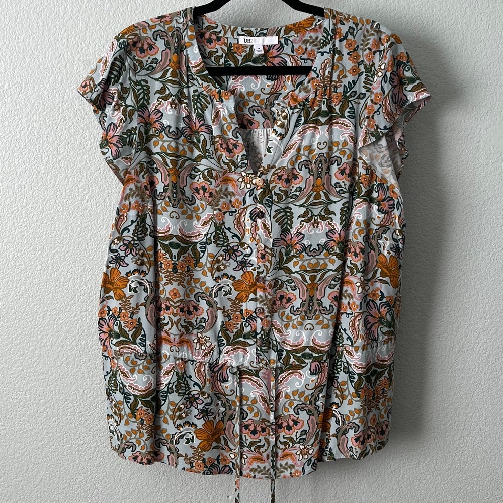 DR2 Floral Print Cap Sleeve Top Plus Size 1X
